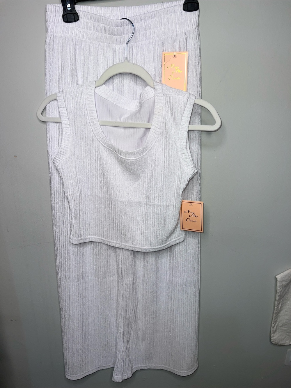 New Mix White Ribbed Bandeau Tank & Skirt Set